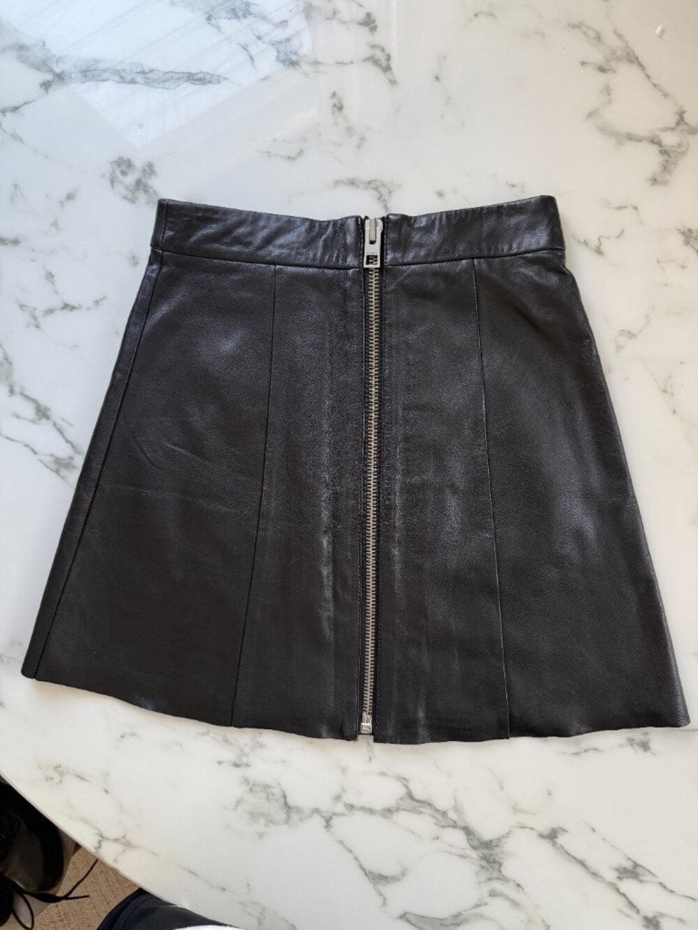 ALL SAINTS 100% Leather Sens Mini Skirt A Line Zip Up Moto Rocker Glam US 2 - Picture 2 of 9